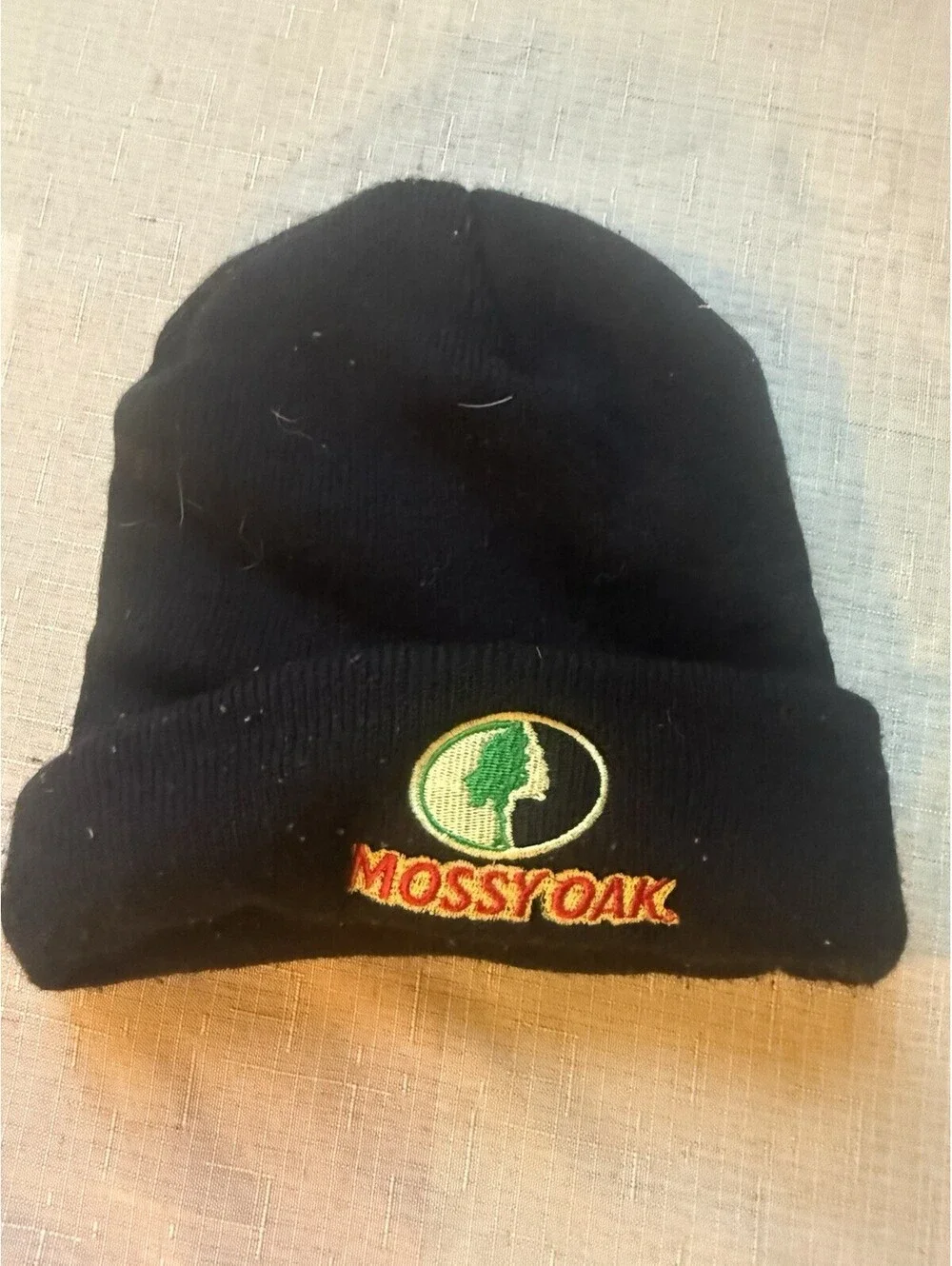 Mossy Oak Black Fleece Lined Knit Beanie Hat Cap Camo Logo